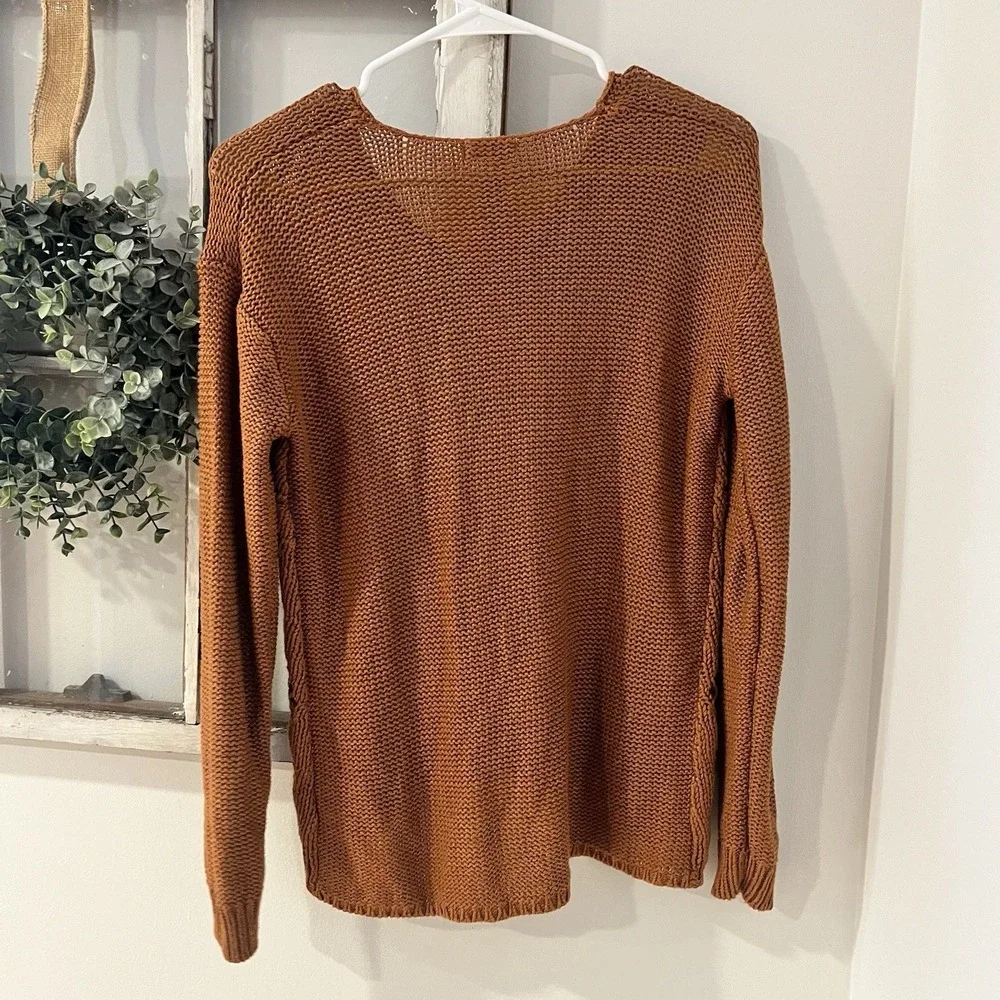 Harper Women's Small Burnt Orange Cutout Sweater Knit v Neck‎
